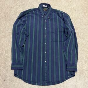 Vintage 90s Overton Navy/Green Button Up Collar Shirt Medium